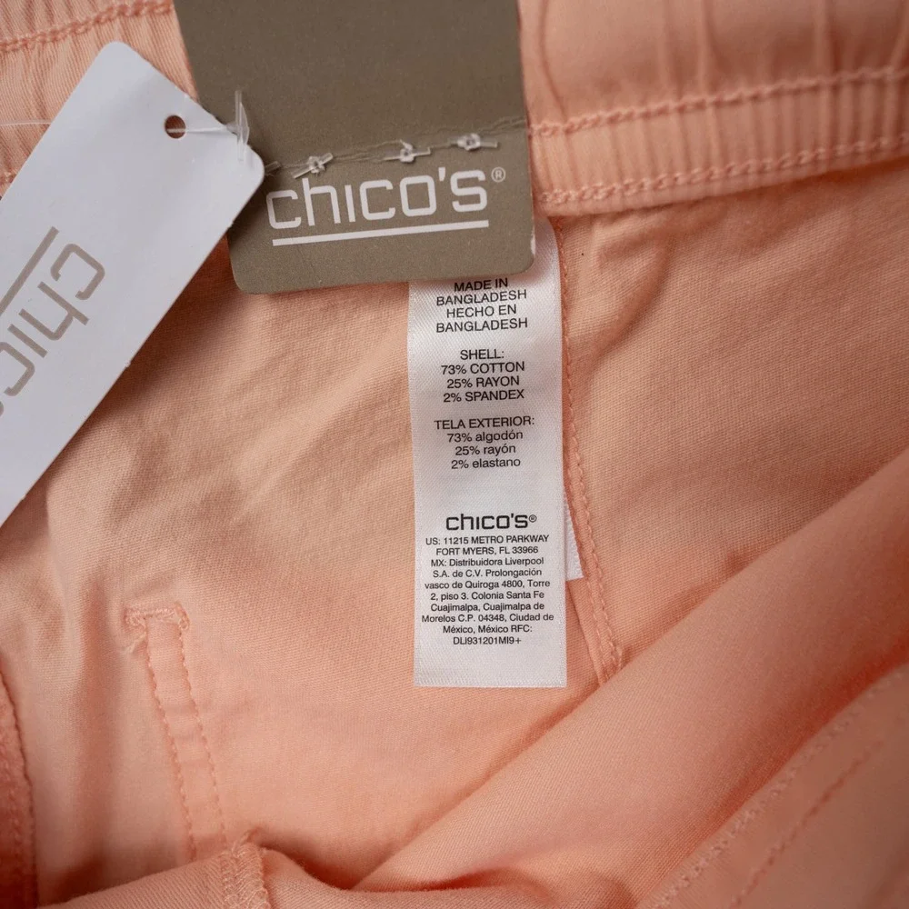 Chico's Cargo Pants Womens 0.5 Peach NEW Wide Leg Crop Drawstring Cotton Blend